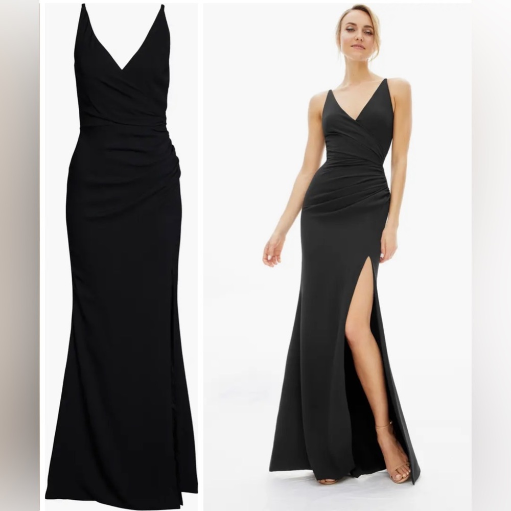 Black Dress the Population Ruched Side Slit Gown XXL
